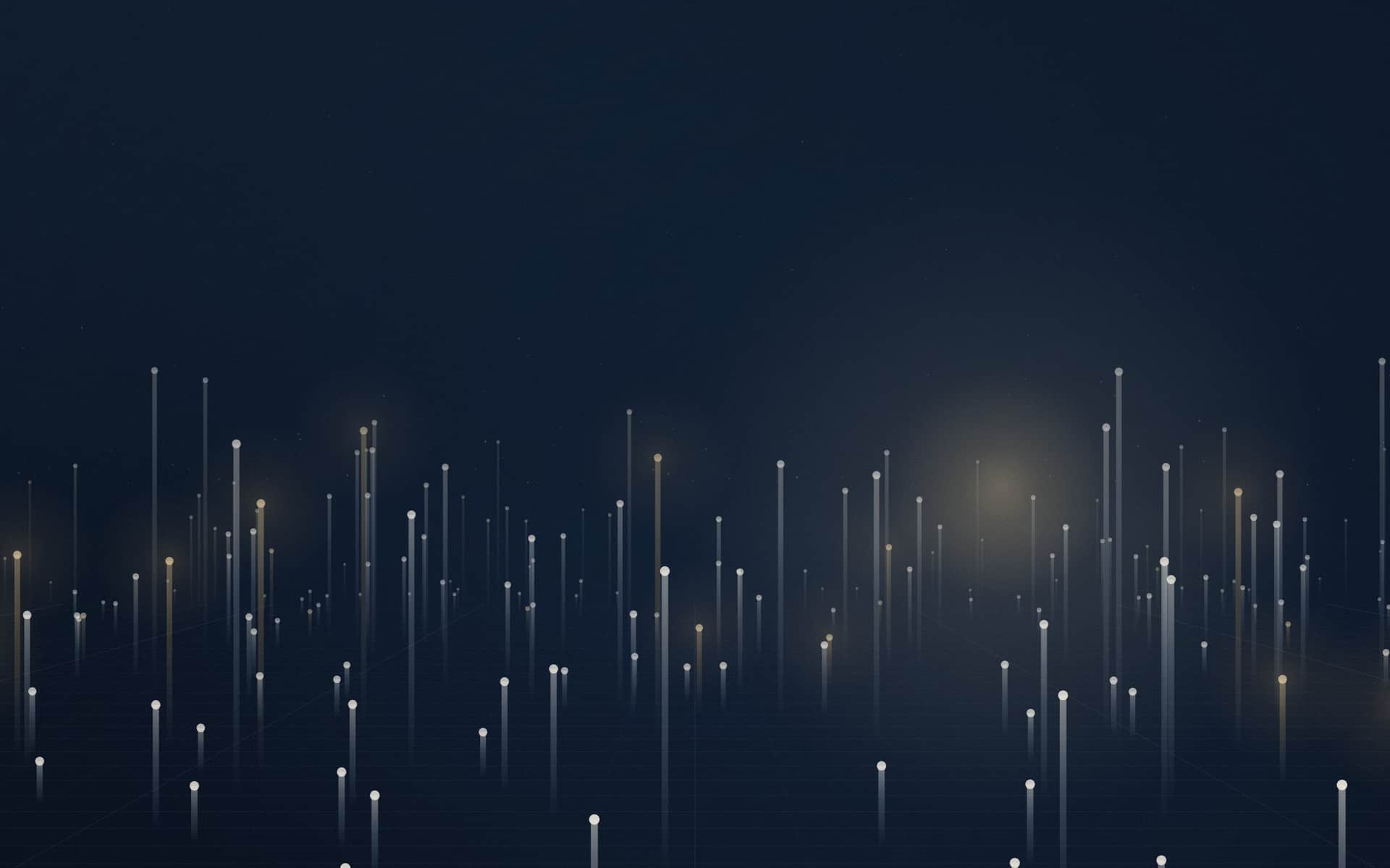 A generated landscape of data: a field of standing signals on a lit plane, running back to a hazy horizon.
