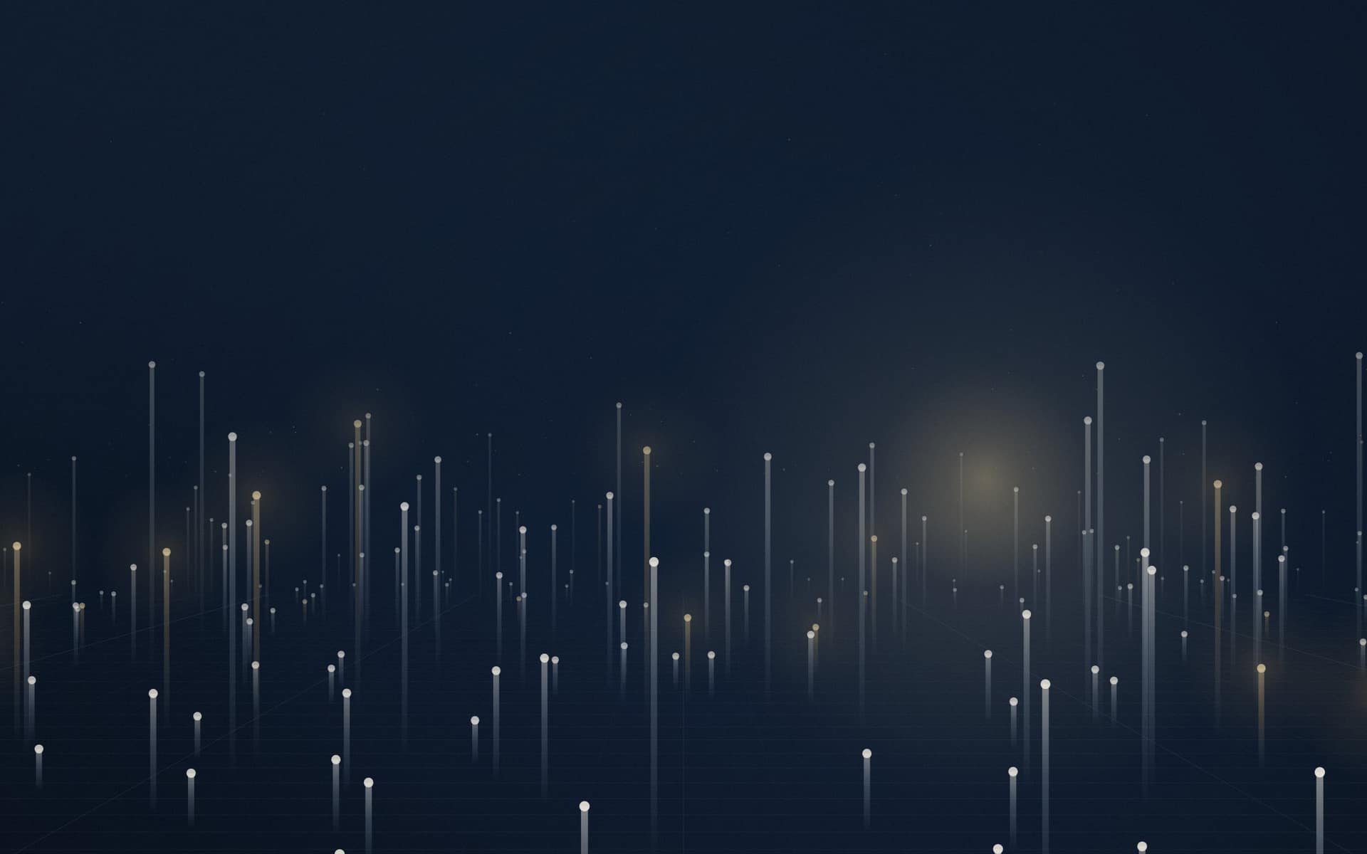 A generated landscape of data: a field of standing signals on a lit plane, running back to a hazy horizon.